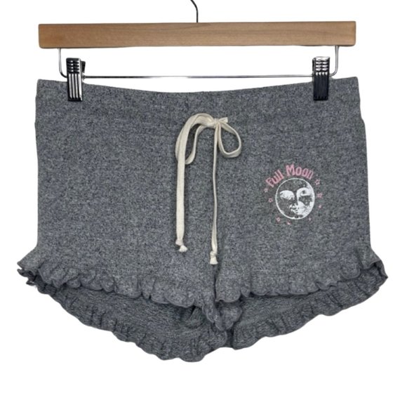 SPIRIT JERSEY | NWT Soft Gray Celestial Full Moon Ruffle Lounge Shorts | Size S - Picture 1 of 10